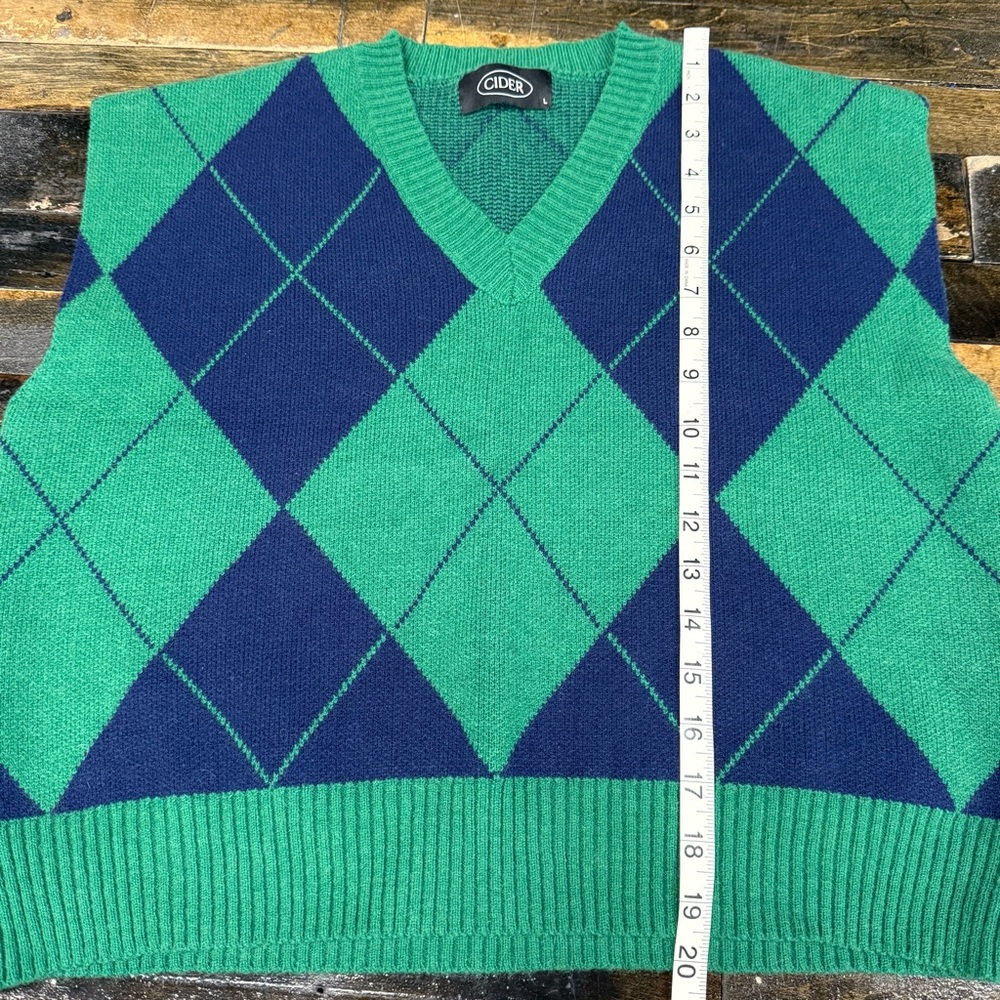 Cider Argyle Sweater Vest Green Navy Preppy Academia Y2K Size Large - Picture 7 of 7